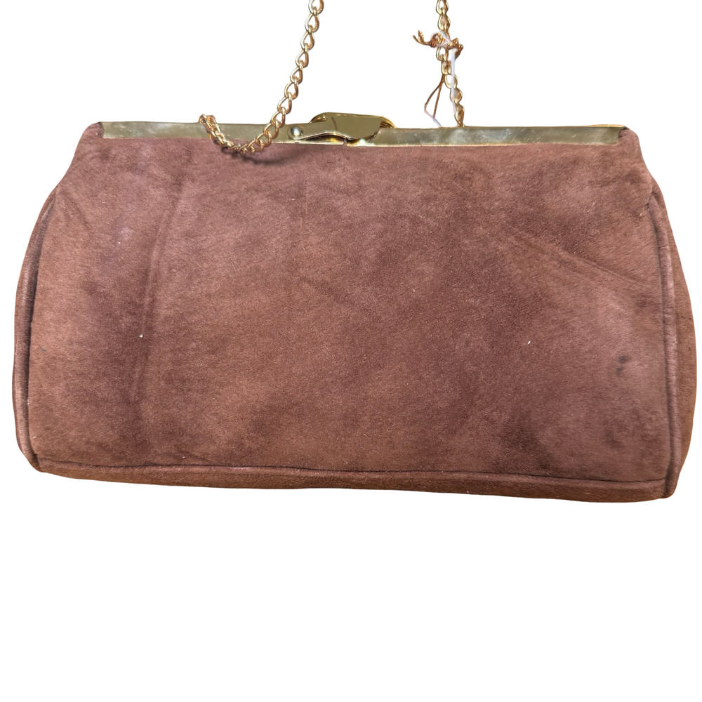 Saddle River by Stone Mountain Suede Leather Gold Chain Purse Handbag Clutch